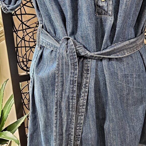 Free Assembly Size Small Denim Dress Short Sleeve V-Neck Medium Blue EUC - Picture 2 of 13